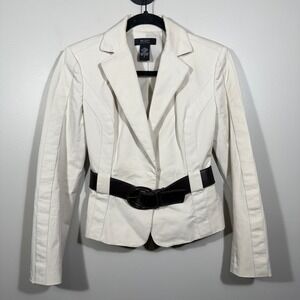 Body by Victoria Women's Beige Belted Blazer Size 2 Cotton‎ Blend y2k officewear